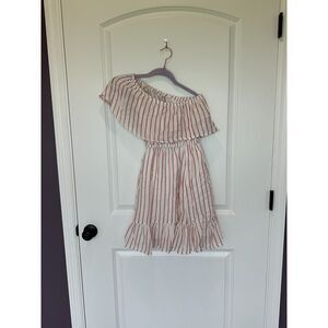 NWT BB Dakota One Shoulder Ruffle Red White Striped Dress Size XS